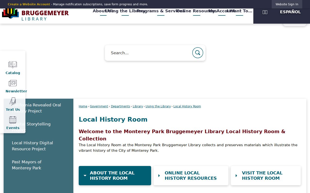Monterey Park residents directory view of the Bruggemeyer Library Local History Room
