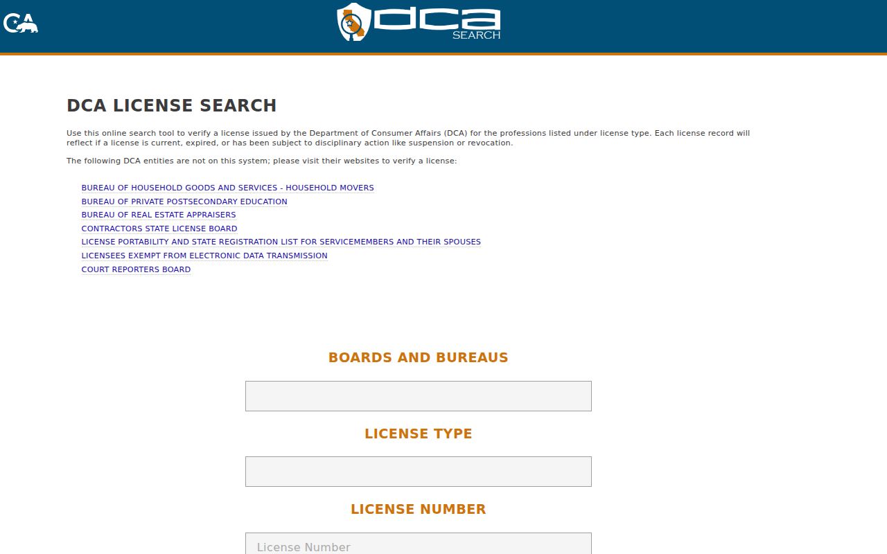 Monterey Park residents directory view of the California professional license search