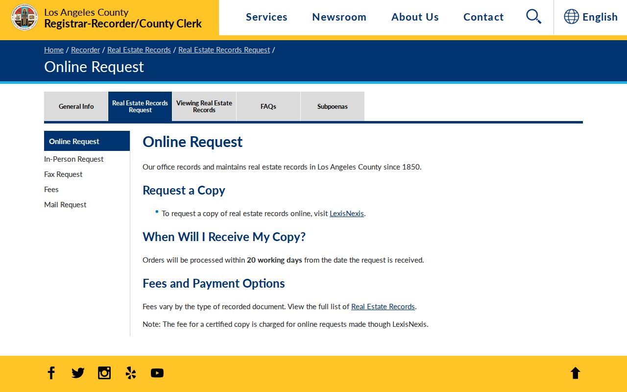 Monterey Park residents directory view of the Los Angeles County deed copy request route