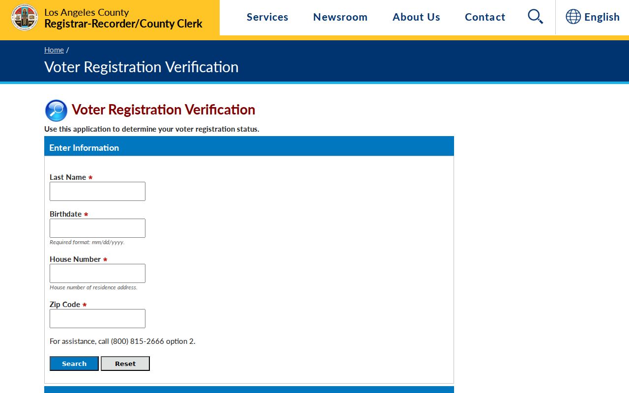 Monterey Park residents directory view of the Los Angeles County voter verification form