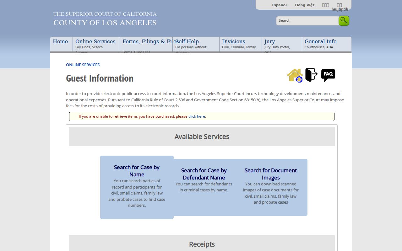 Monterey Park residents directory view of the Los Angeles Superior Court party search