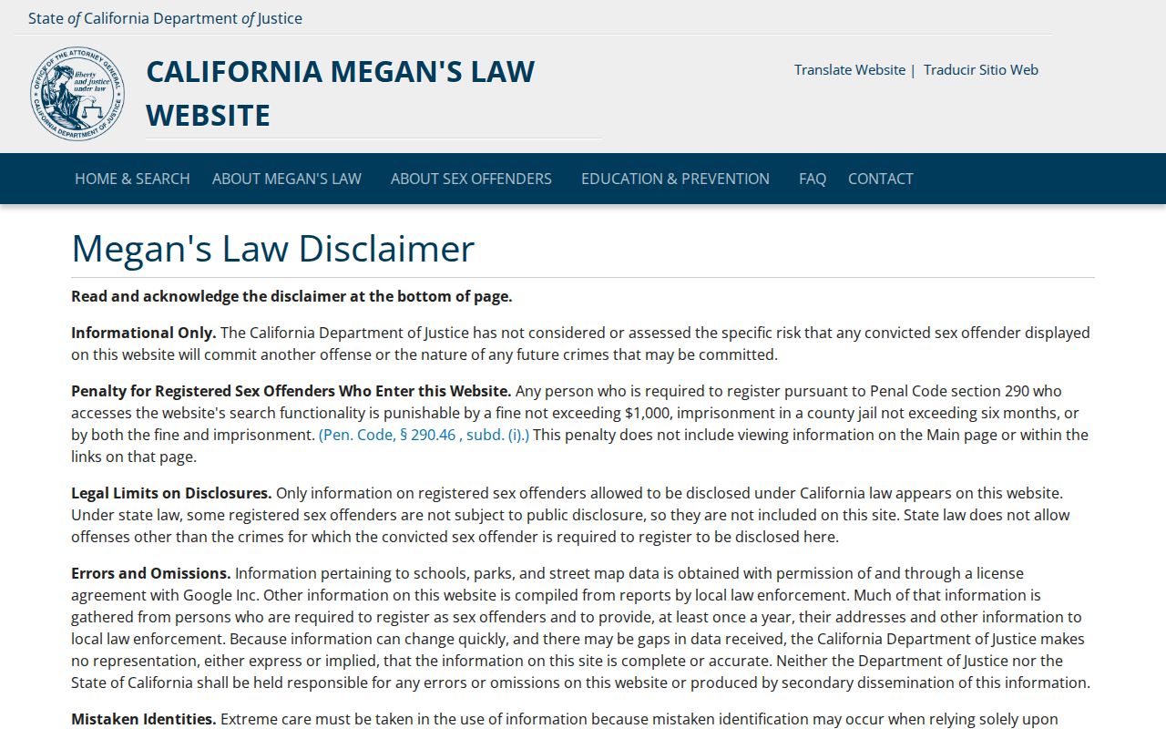 Monterey Park neighbors view of the official California Megan's Law site