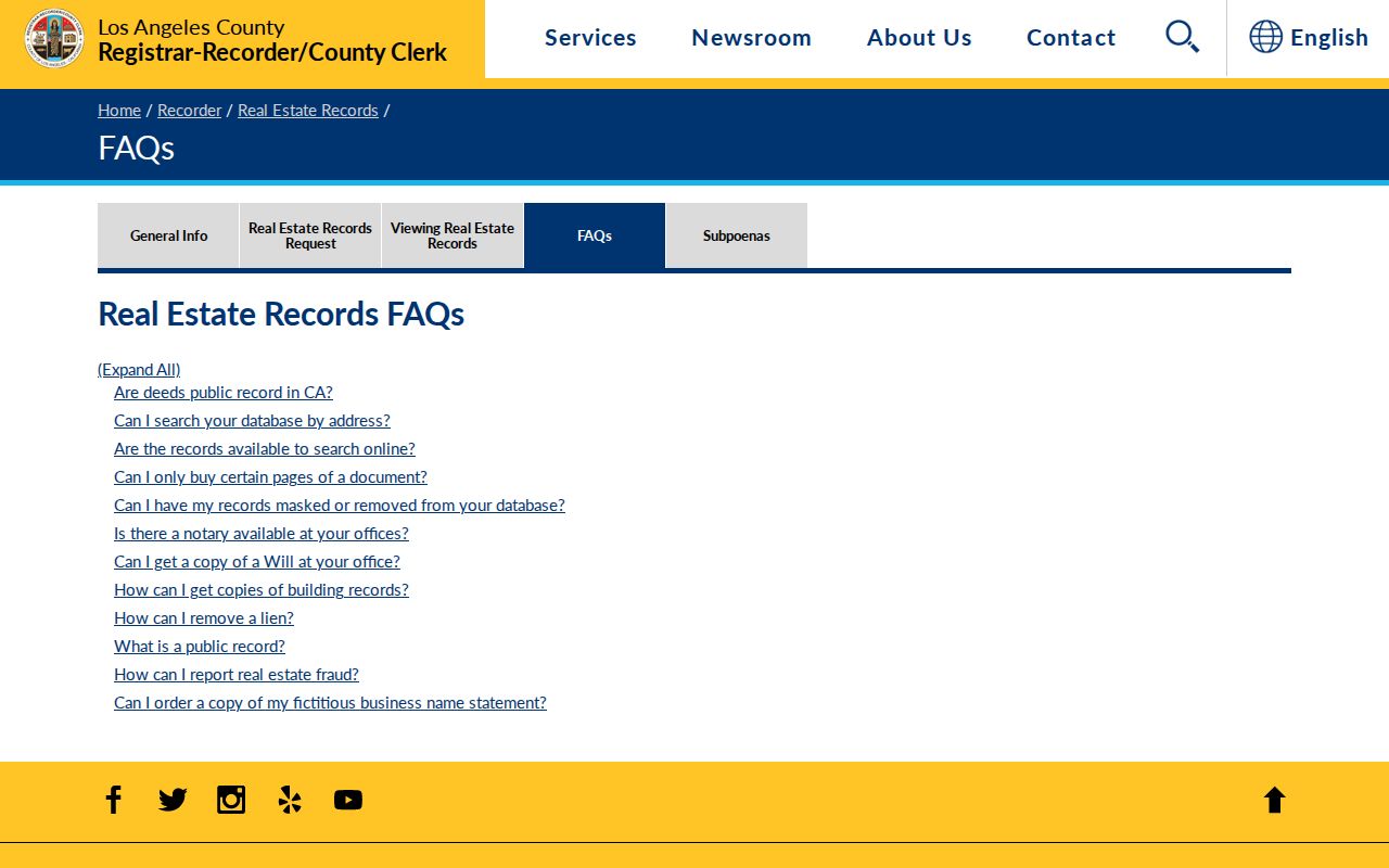 Monterey Park previous residents research using recorder grantor grantee index rules