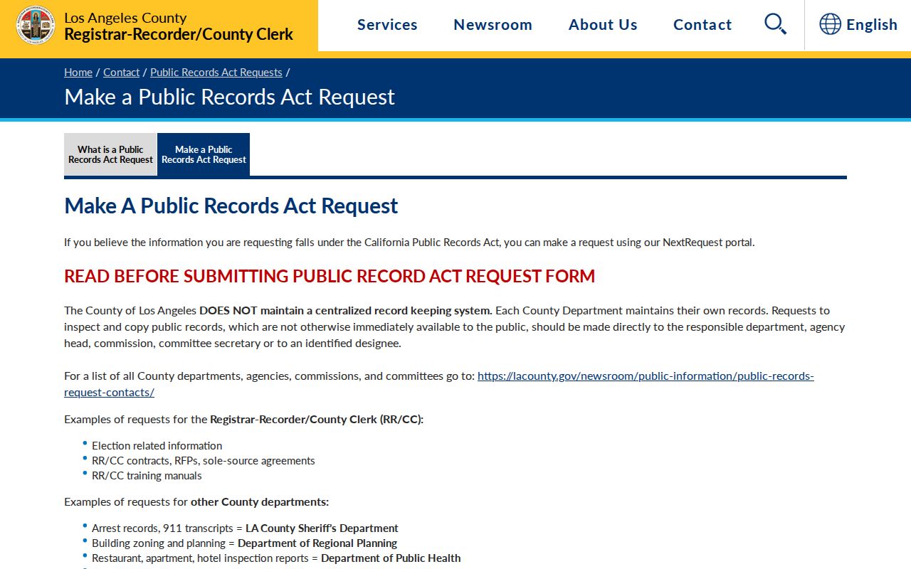 Monterey Park previous residents research through a public records request route